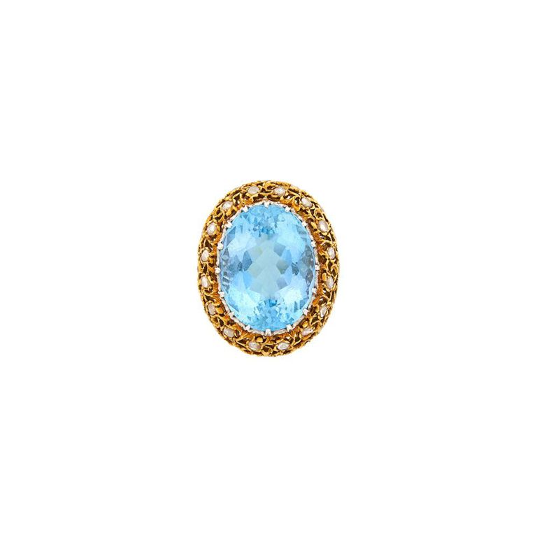 Buccellati two-color gold, aquamarine and diamond ring