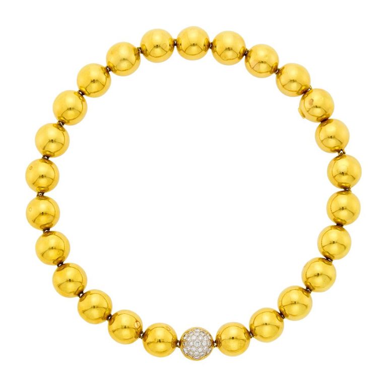 Gold and diamond bombé link necklace
