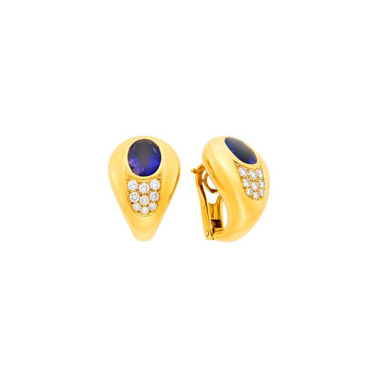 Mauboussin gold, iolite and diamond 'Aloha' earclips