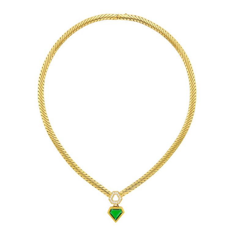 Mellerio gold, emerald and diamond pendant-necklace