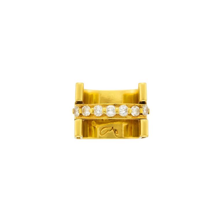 Modernist gold and diamond ring