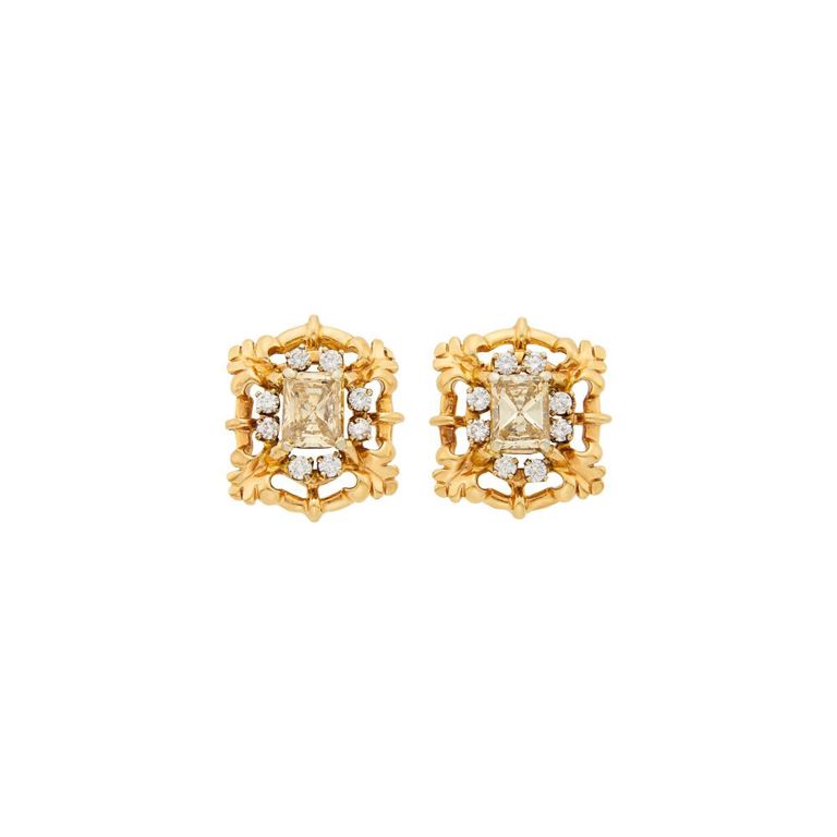 Gold, colored diamond and diamond earclips