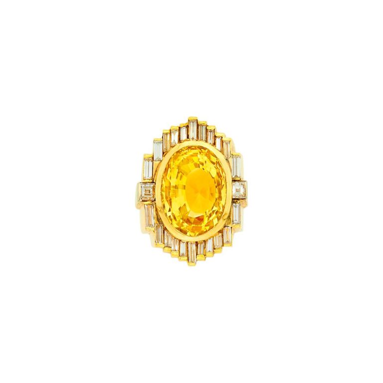 Gold, yellow sapphire and diamond ring