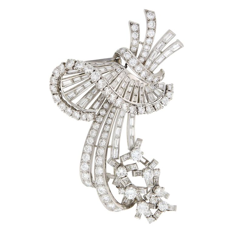 Platinum and diamond clip-brooch