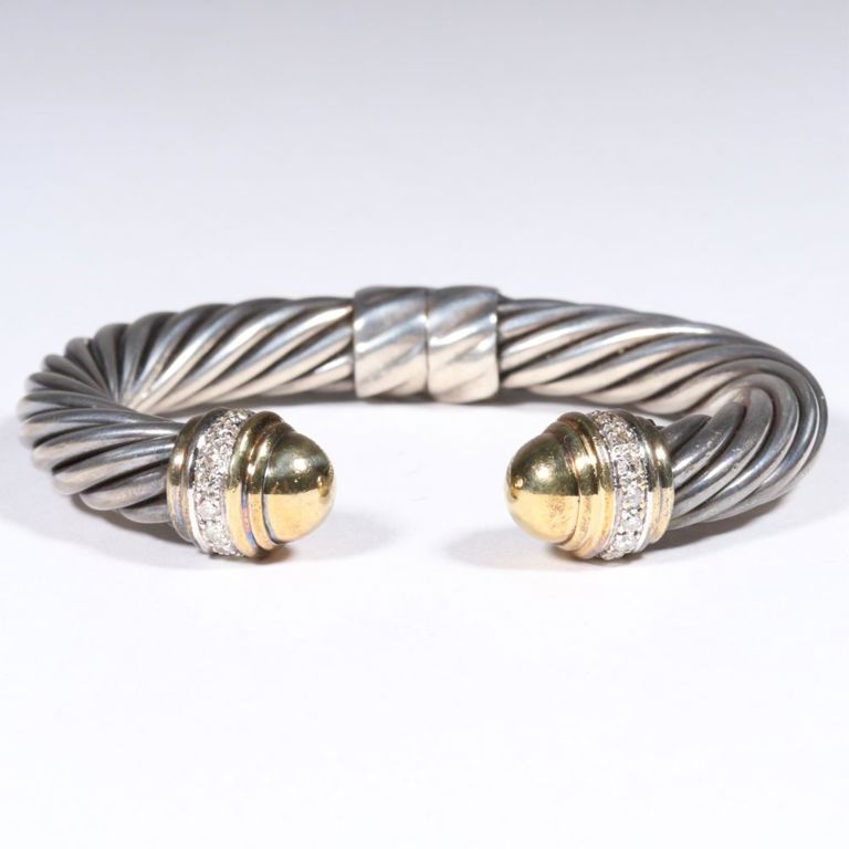 18k yellow gold and sterling silver diamond bracelet