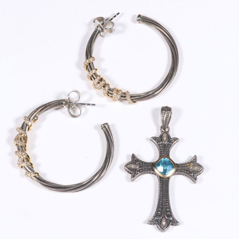 18k yellow gold and sterling silver jewelry set