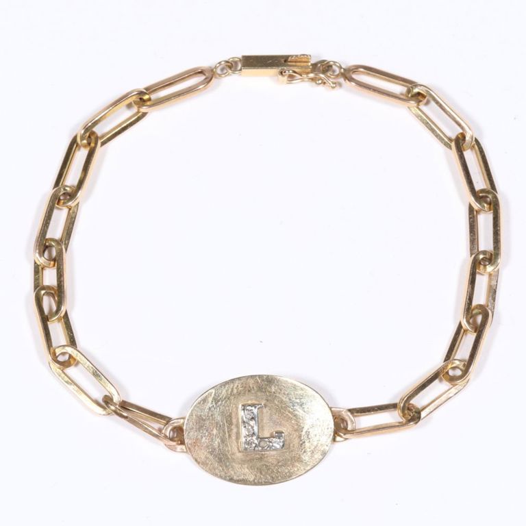 14k yellow gold diamond "L" initial bracelet