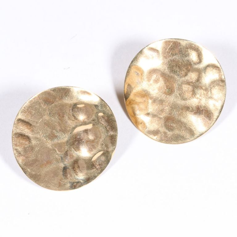 14k yellow gold hammered round stud earrings