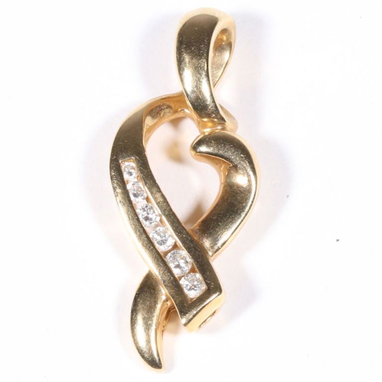 14k yellow gold diamond ribbon motif pendant
