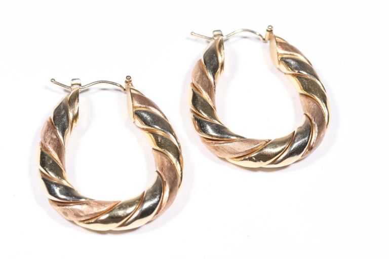 14k yellow and rose gold twisted hoop earrings