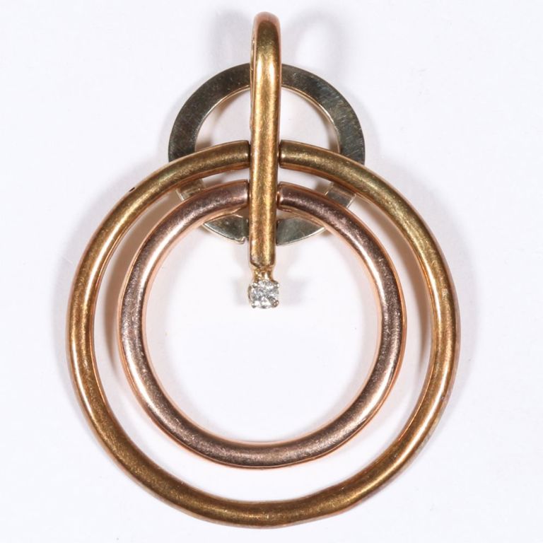 14k tri-color gold concentric circles diamond pendant