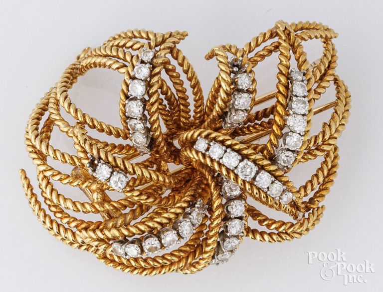 18k yellow gold diamond brooch