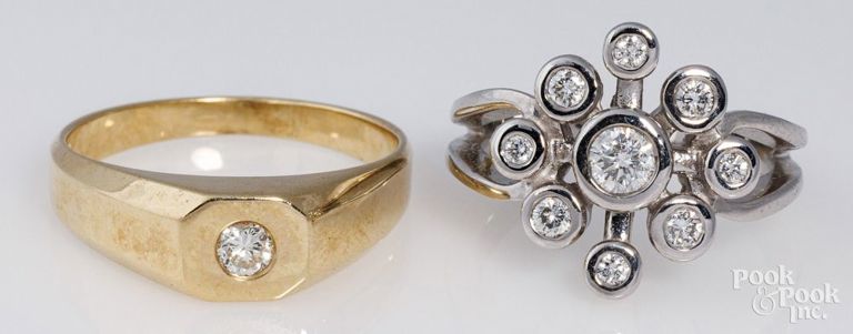 Two 14k gold diamond rings