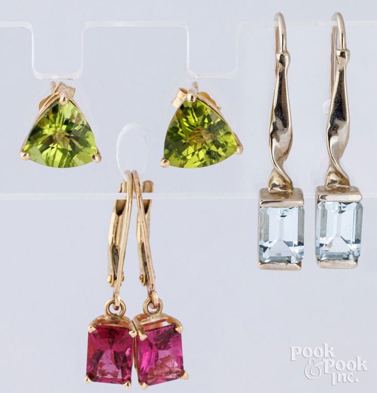 Three pairs of 14k gold earrings