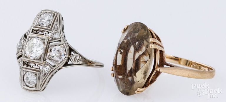 14K white gold diamond ring and 14k yellow gold citrine ring