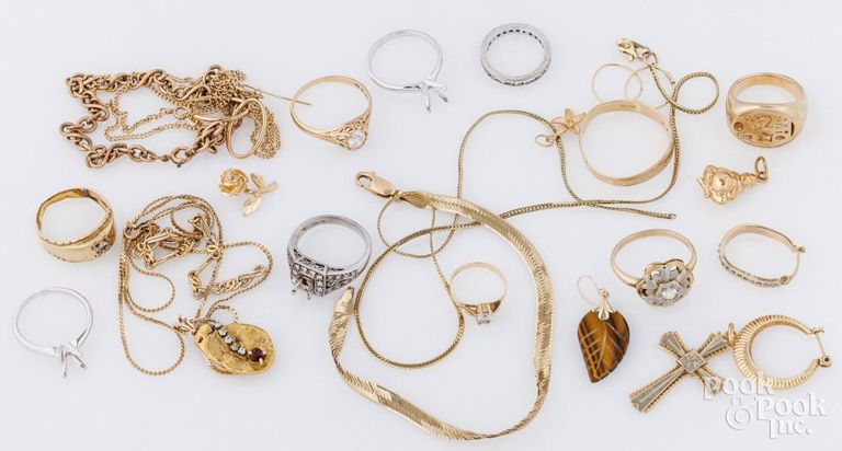 14k gold jewelry to include diamonds, and gold-plated chain