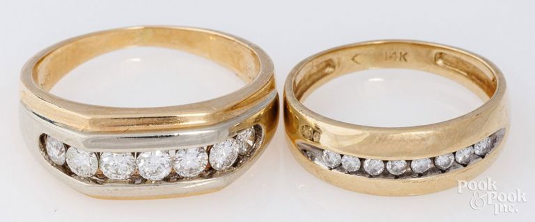 Two 14k yellow gold diamond rings