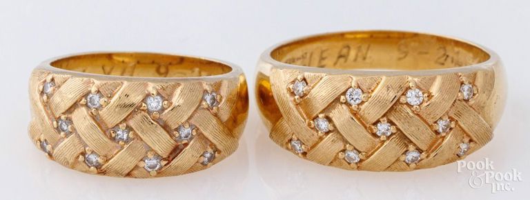 Two 14k yellow gold diamond rings