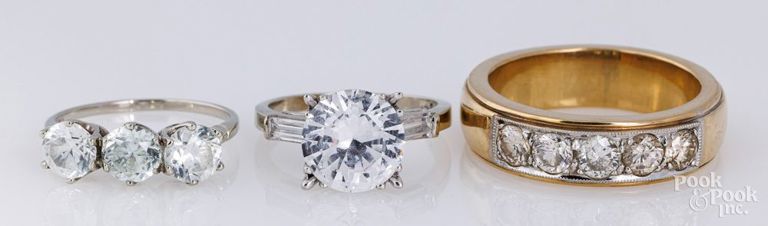 Three 14k gold gemstone rings