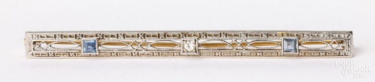 14k gold diamond and synthetic sapphire brooch