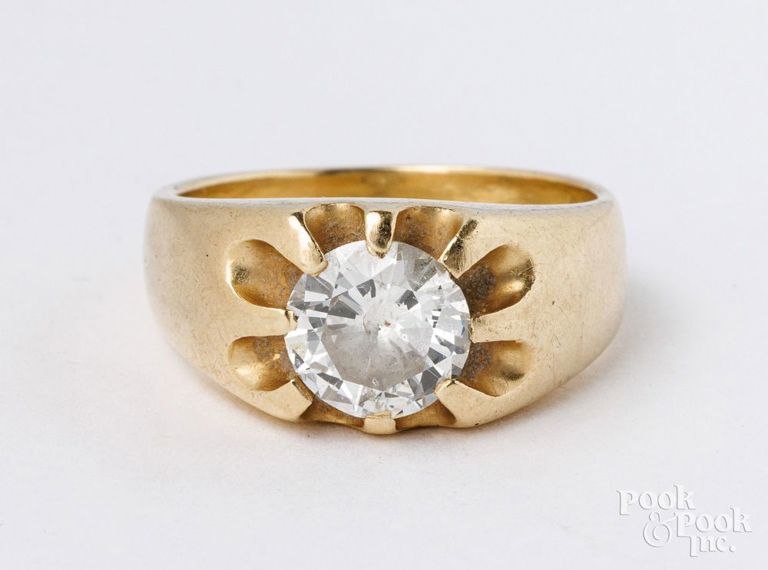 14k yellow gold diamond signet ring
