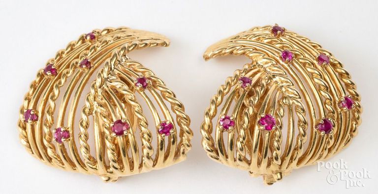 14k yellow gold ruby earrings