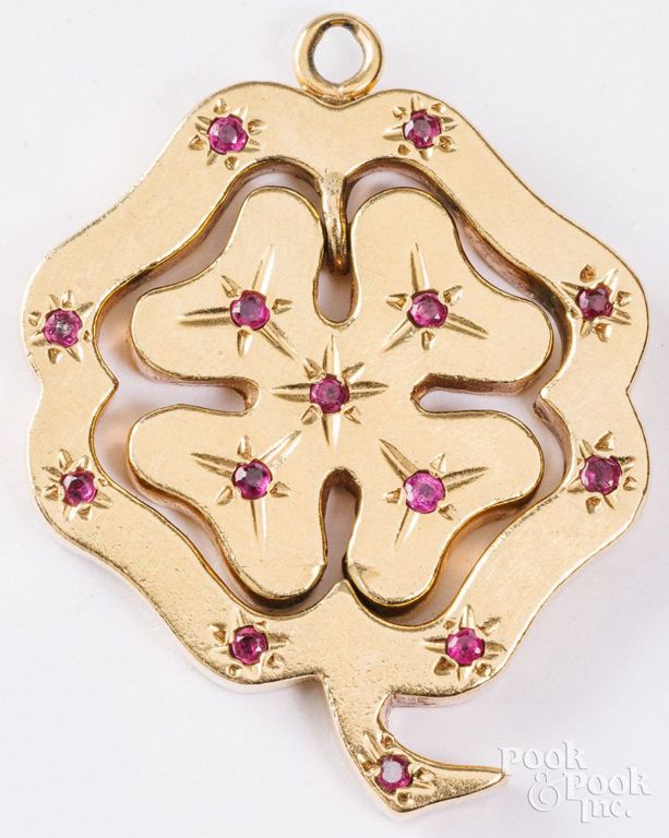 14k yellow gold ruby and sapphire charm