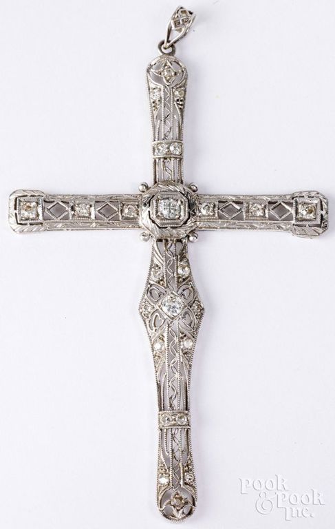 14k white gold diamond cross pendant