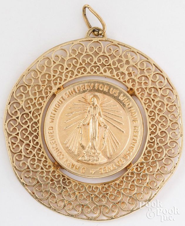 14k yellow gold religious pendant
