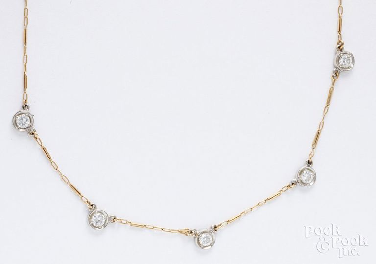 14k yellow gold diamond station necklace