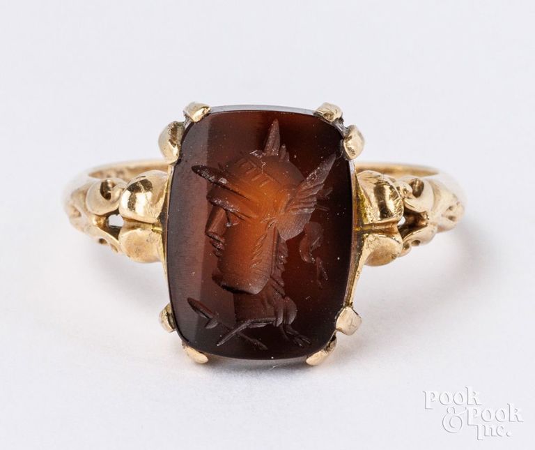 10k yellow gold carnelian intaglio ring