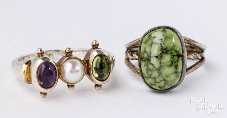 Sterling silver and gold multi-stone ring and sterling silver serpentine ring