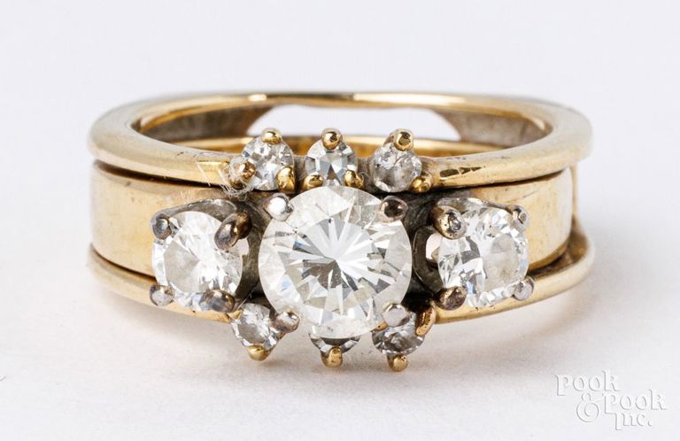 Two 14k yellow gold diamond ring