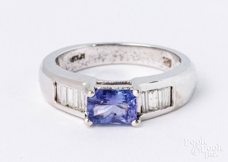 14k white gold tanzanite and diamond ring
