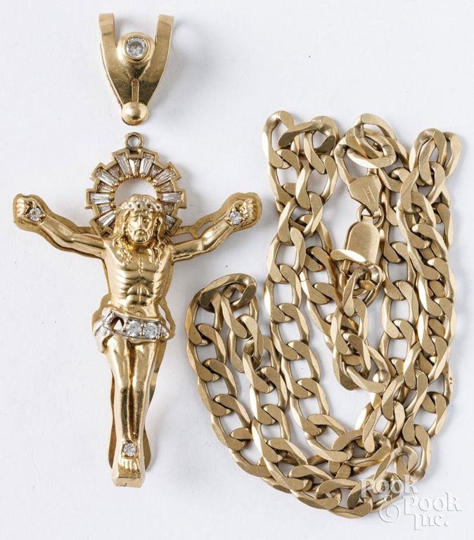 10k gold necklace and crucifix pendant