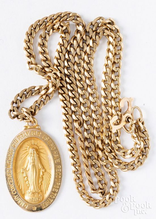 14k yellow gold chain with religious pendant