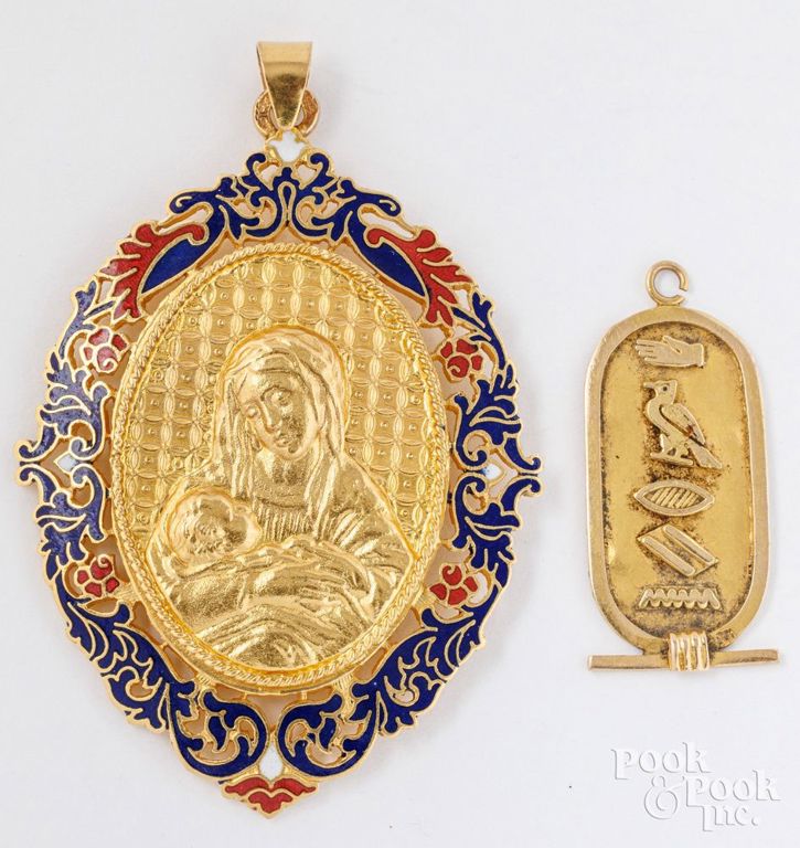 Two 22k yellow gold pendants