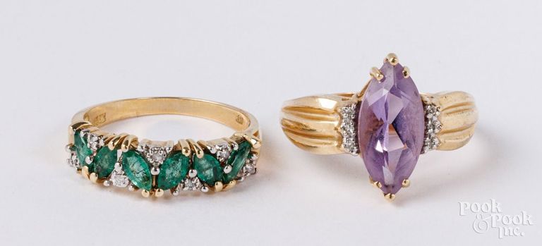 Two 14k yellow gold ring gemstone rings