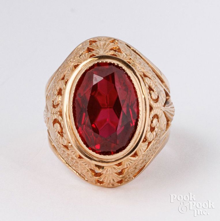 14k rose gold synthetic ruby ring