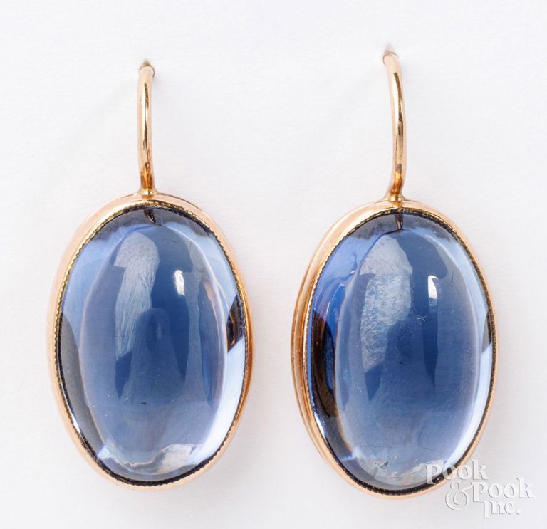 14k yellow gold synthetic sapphire earrings