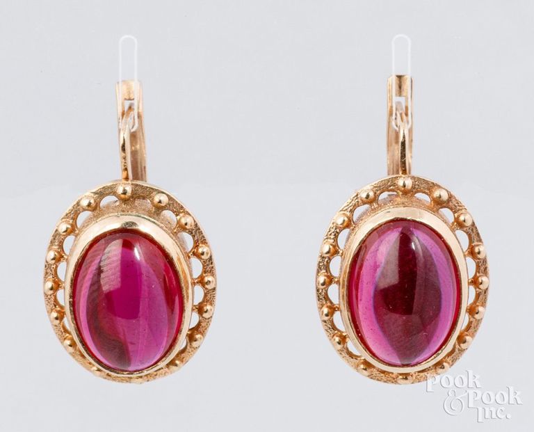 14k gold synthetic ruby earrings