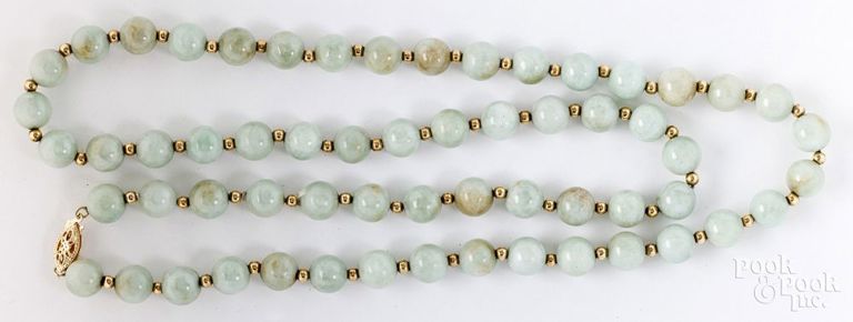 14k yellow gold jade bead necklace