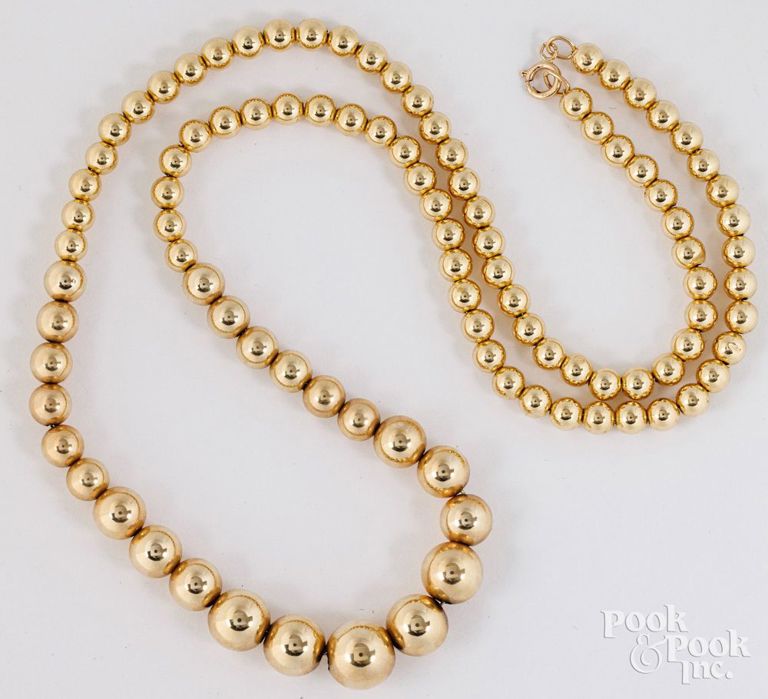 14k yellow gold bead necklace