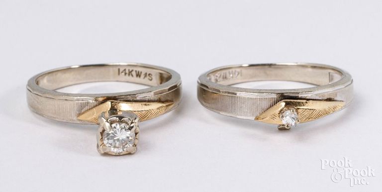 14k gold diamond engagement ring and 14k gold diamond wedding ring