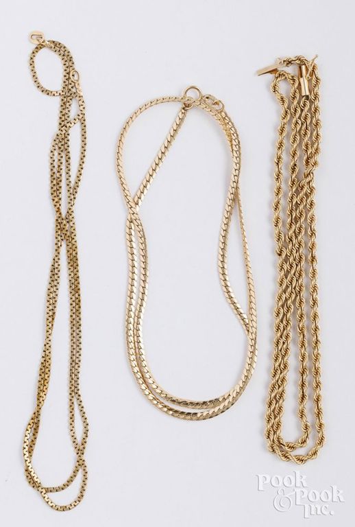 Three 14k yellow gold chain necklaces