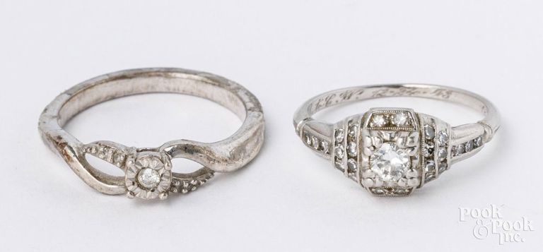 Platinum diamond ring and sterling silver diamond ring