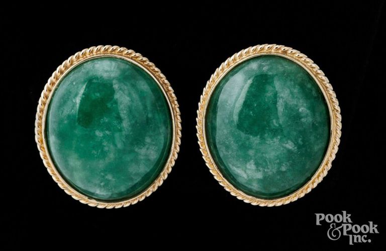 14k yellow gold jade earrings