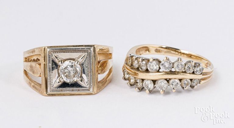 14k yellow gold diamond ring and 10k yellow gold diamond ring