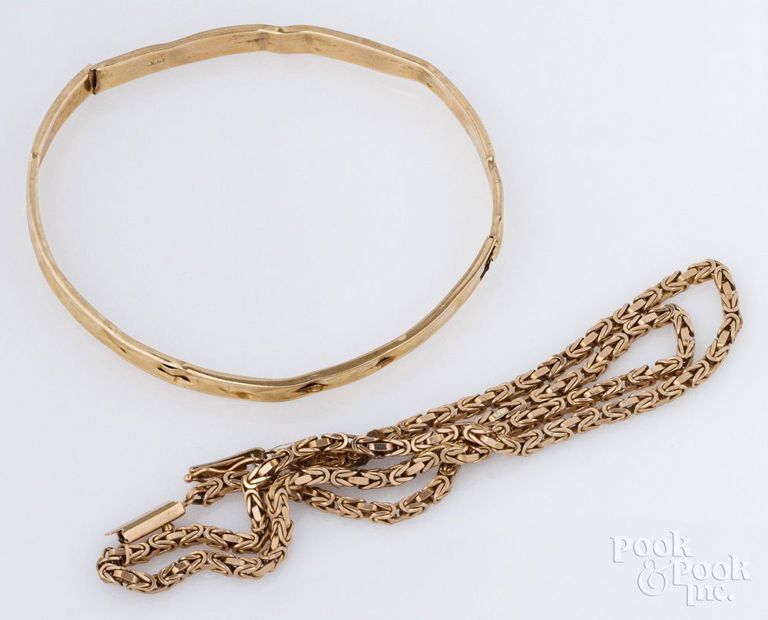 14k yellow gold necklace and 14k yellow gold bracelet