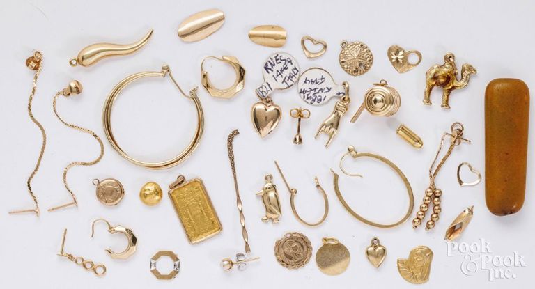 14k yellow gold charms and earrings